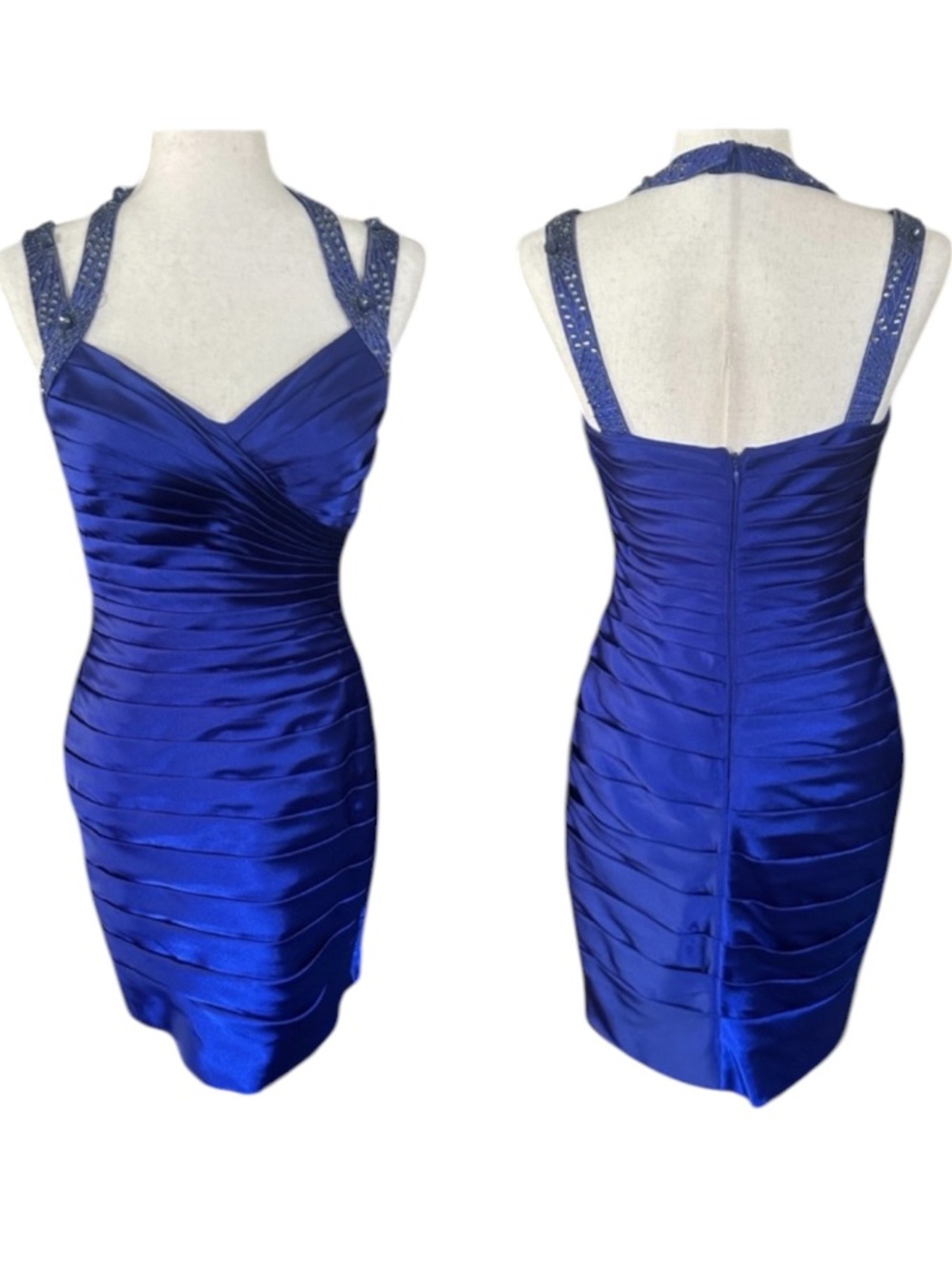 ADRIANNA PAPPEL for E!LIVE FROM THE RED CARPET Electric Blue Ruched Halter Dress